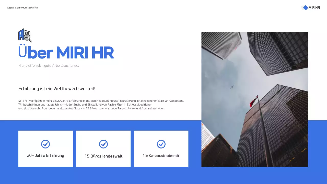 Modernes Angebot für die Personalvermittlung in Blau und Weiß