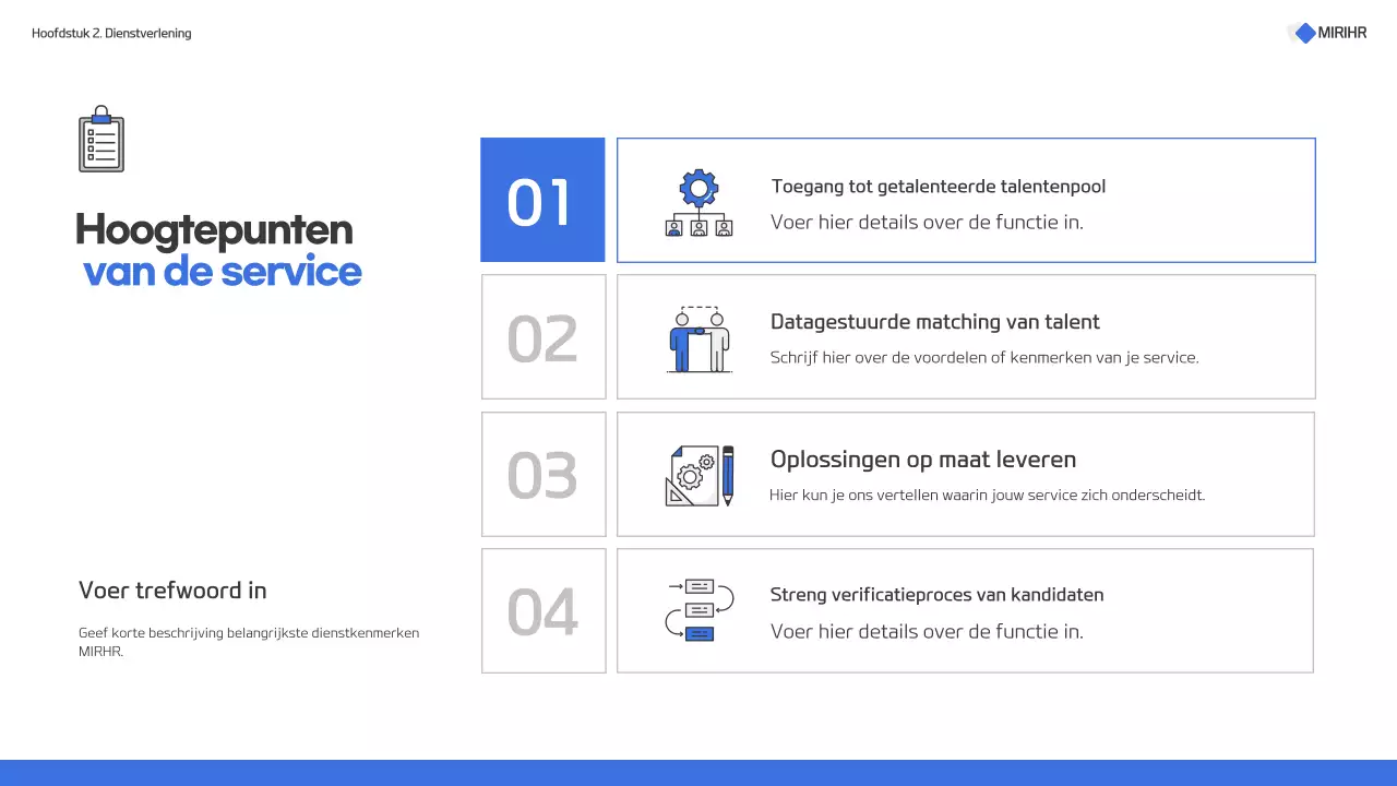 Modern voorstel voor headhunting service in blauw en wit