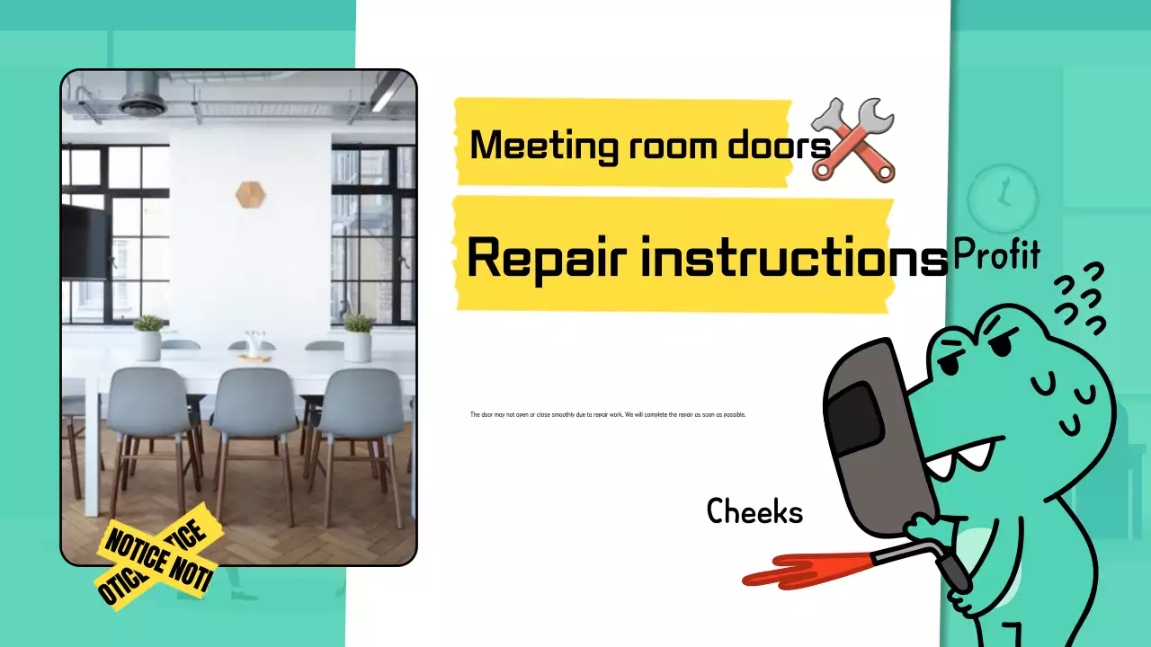 A cute simple office announcement in mint and yellow