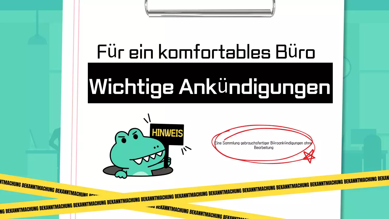 Eine süße, schlichte Büro-Ankündigung in Mint und Gelb