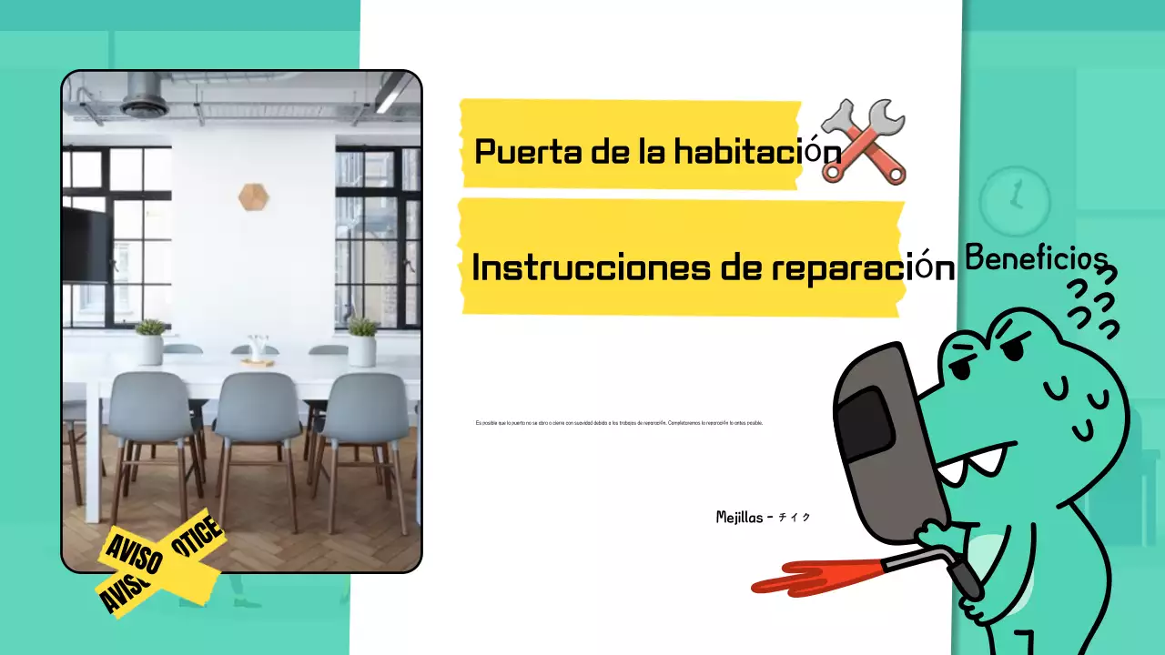 Un bonito y sencillo anuncio de oficina en menta y amarillo