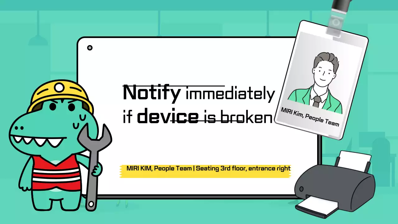 A cute simple office announcement in mint and yellow