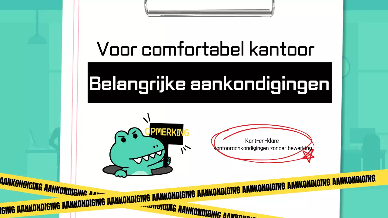 Een schattige eenvoudige kantooraankondiging in mint en geel