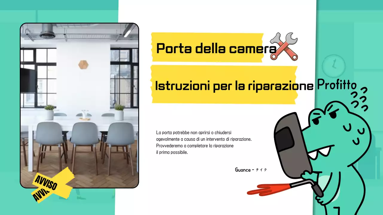 Un annuncio d'ufficio semplice e carino in giallo e menta