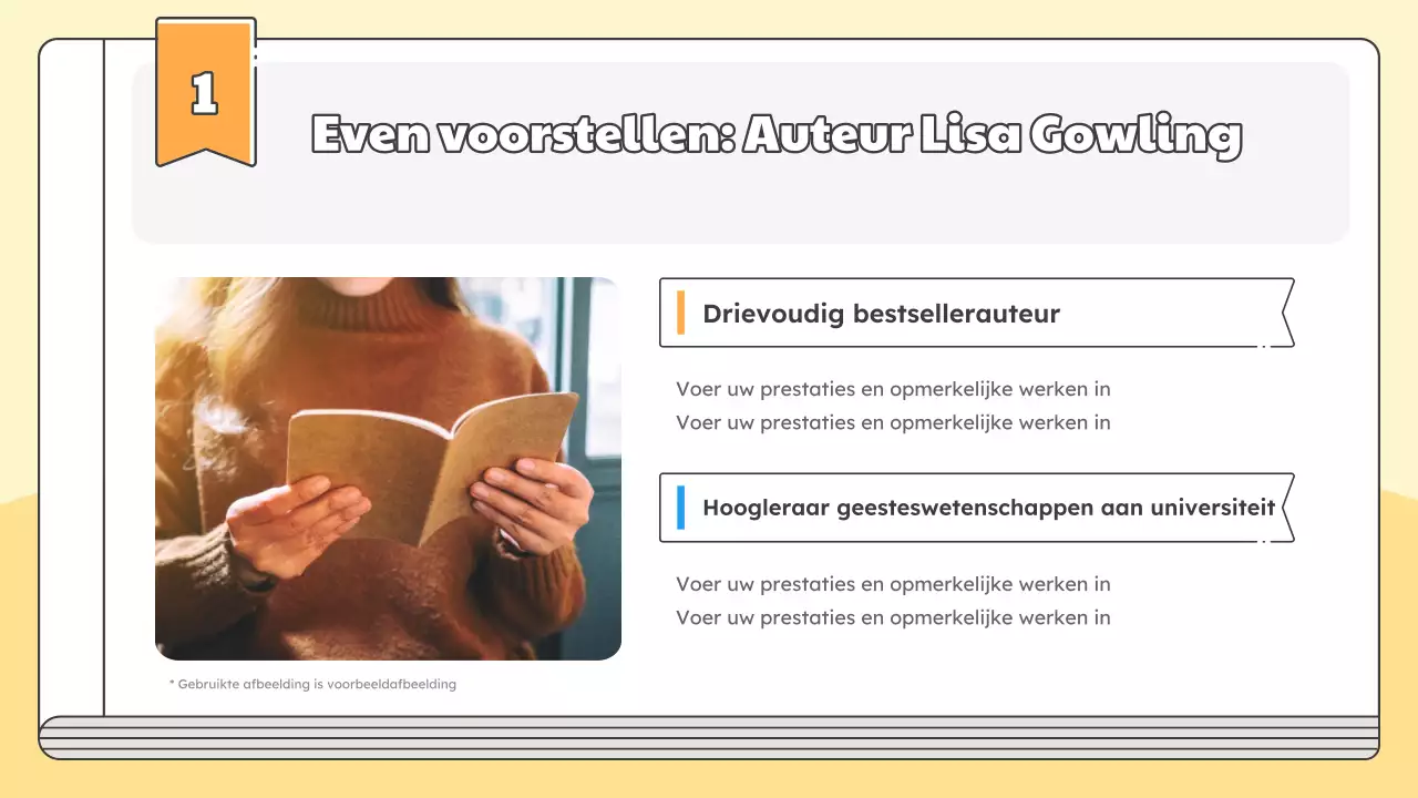 Promoot een boekbespreking voor de lancering van het nieuwe boek van de auteur in eenvoudig geel en lichtblauw.