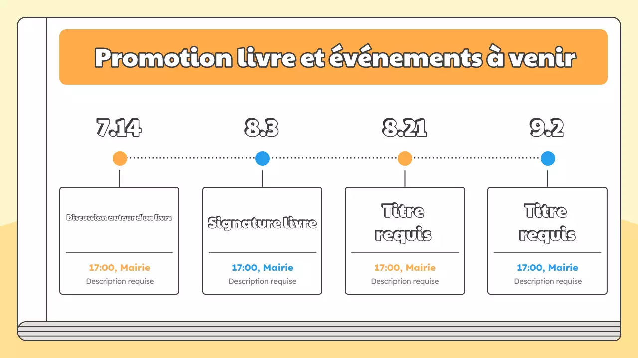 Promouvoir une conférence de presse pour le lancement du nouveau livre de l'auteur dans des tons simples de jaune et de bleu clair.