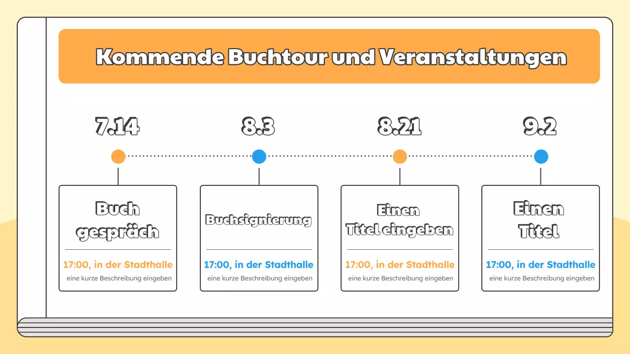 Bewerben Sie eine Buchbesprechung zur Einführung des neuen Buches des Autors in schlichtem Gelb und Hellblau.