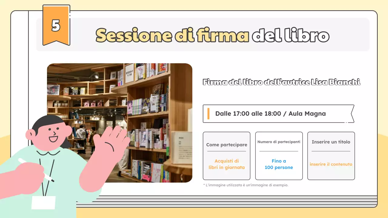 Promuovete una conferenza per il lancio del nuovo libro dell'autore con semplici colori giallo e azzurro.