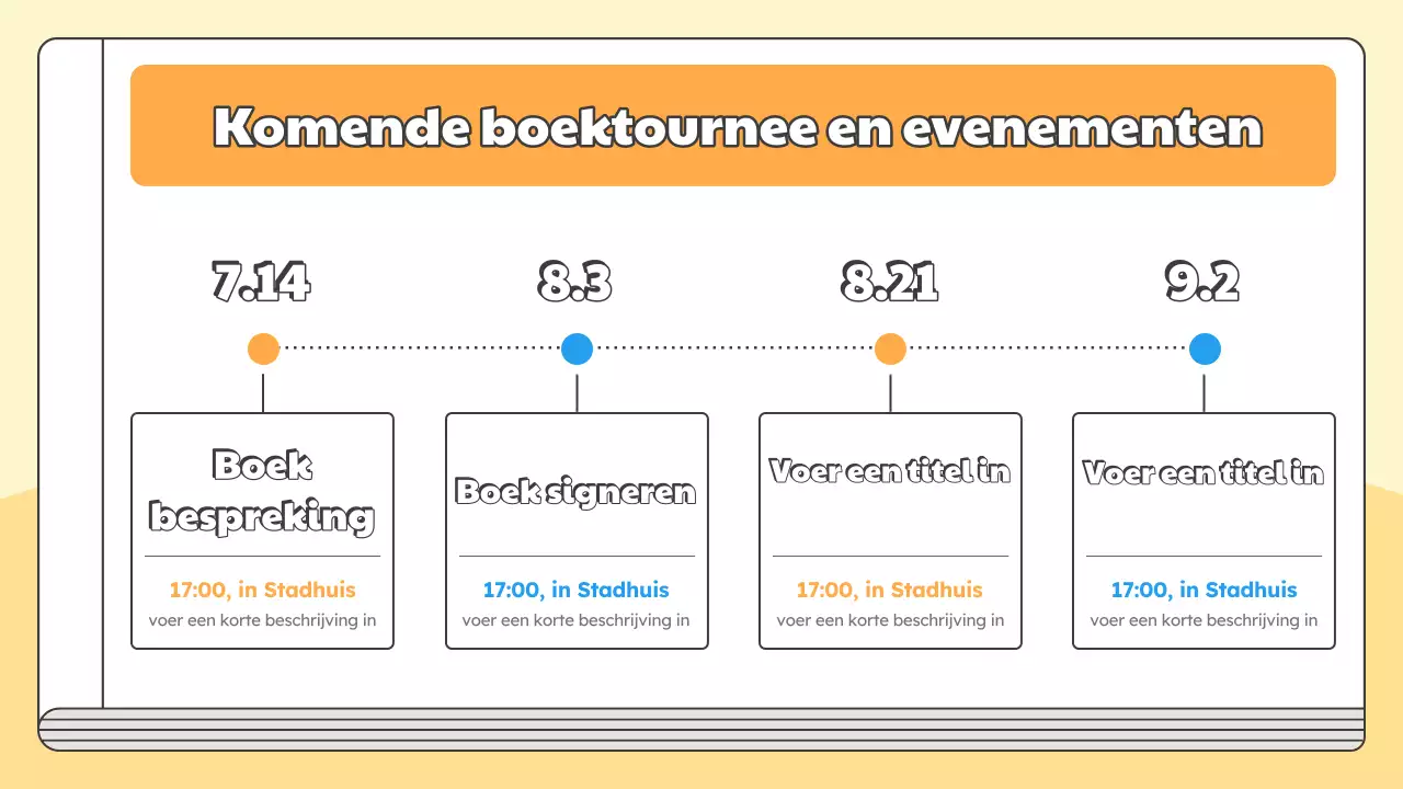Promoot een boekbespreking voor de lancering van het nieuwe boek van de auteur in eenvoudig geel en lichtblauw.