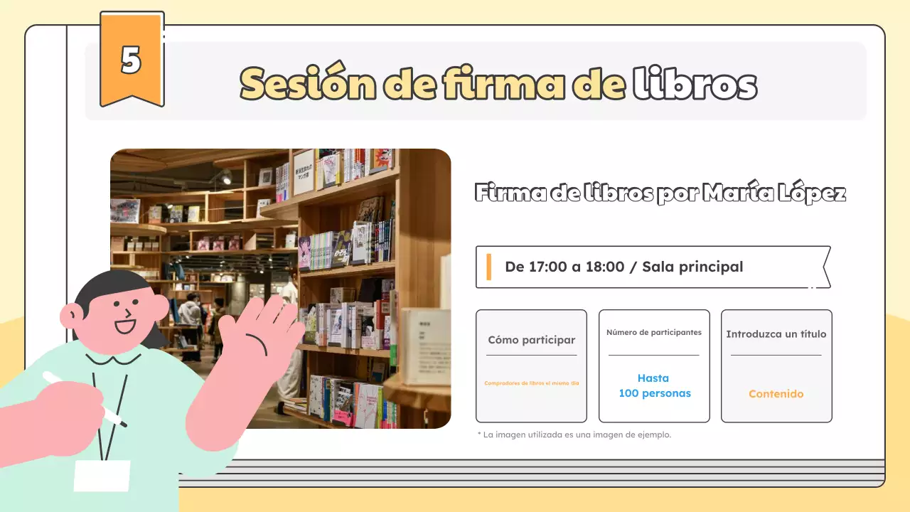 Promueva una charla para el lanzamiento del nuevo libro del autor en amarillo y azul claro sencillos.