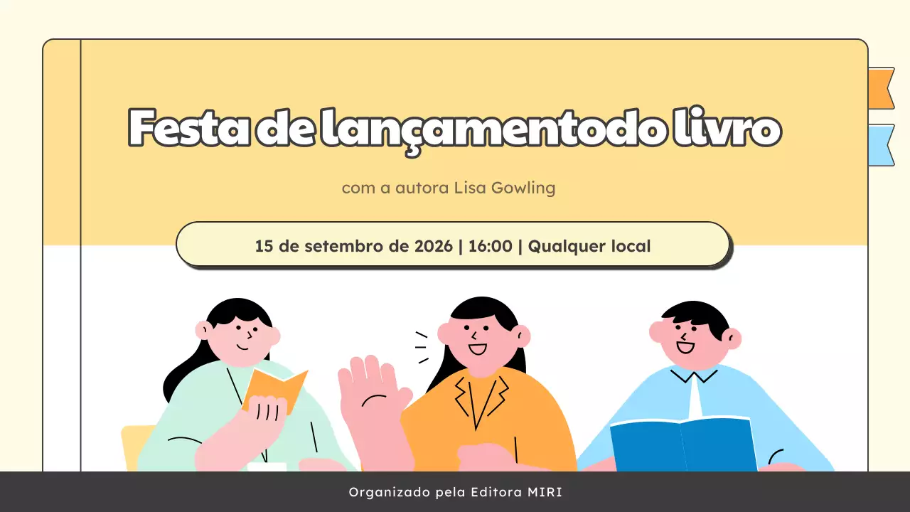 Promover uma palestra sobre o lançamento do novo livro do autor em amarelo simples e azul claro.