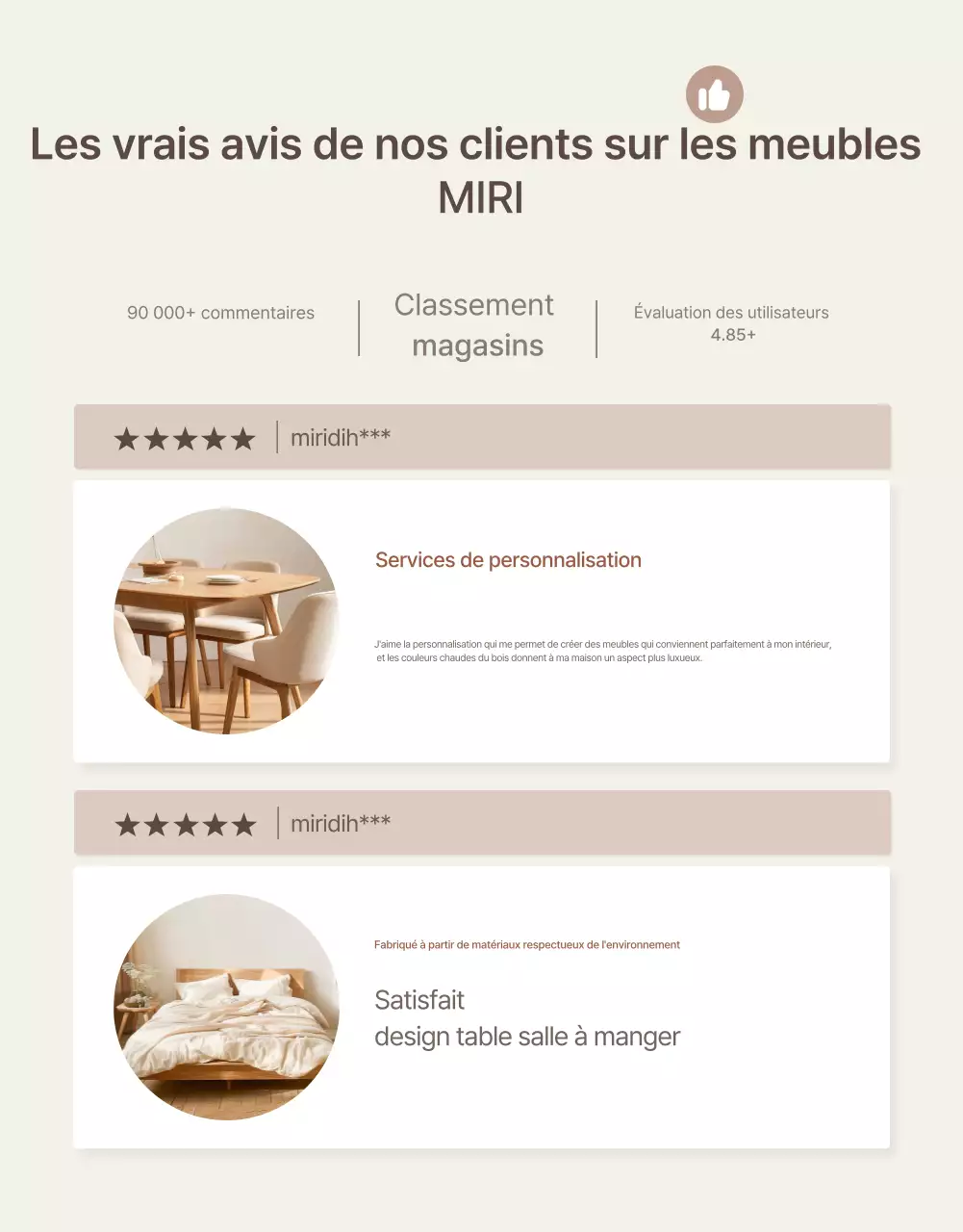 Promouvoir un événement simple d'évaluation de meubles en marron et beige