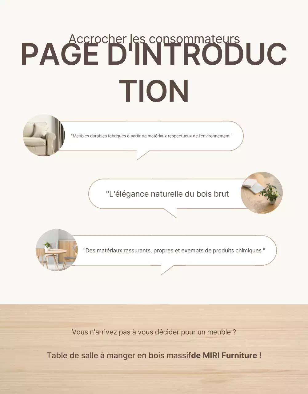 Promouvoir une présentation de meubles simples dans les tons marron et beige