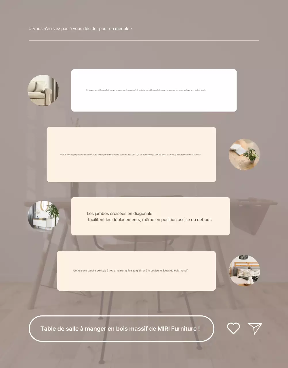 Promouvoir une présentation de meubles simples dans les tons marron et beige