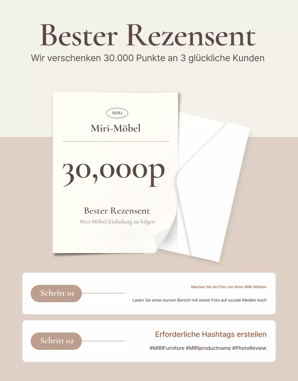 Förderung einer einfachen Veranstaltung zur Überprüfung von Möbeln in Braun und Beige