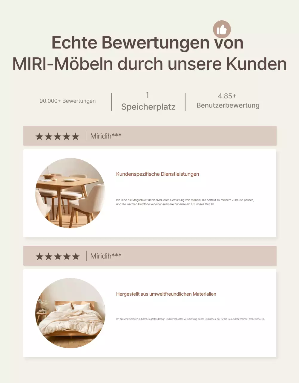 Förderung einer einfachen Veranstaltung zur Überprüfung von Möbeln in Braun und Beige