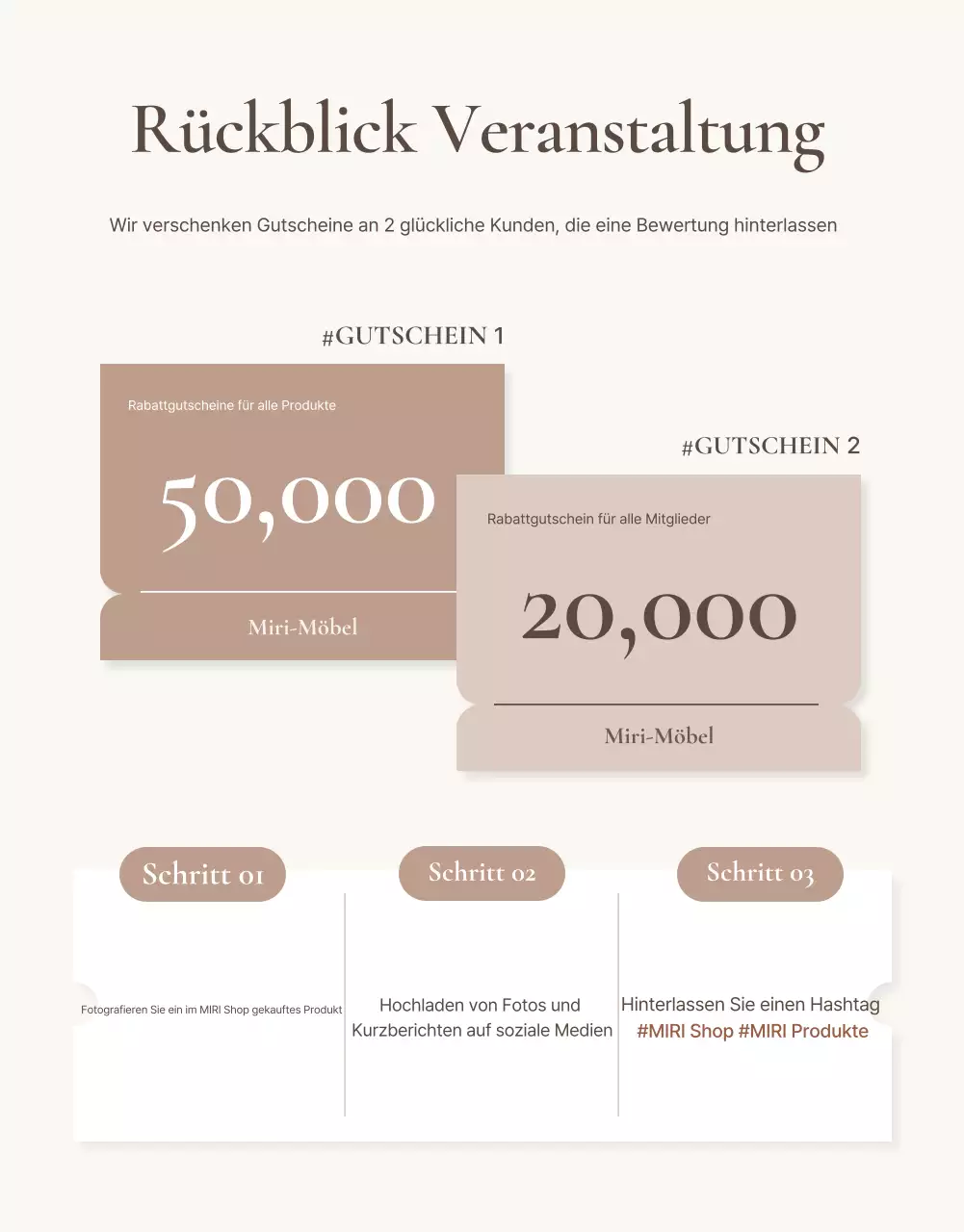 Förderung einer einfachen Veranstaltung zur Überprüfung von Möbeln in Braun und Beige