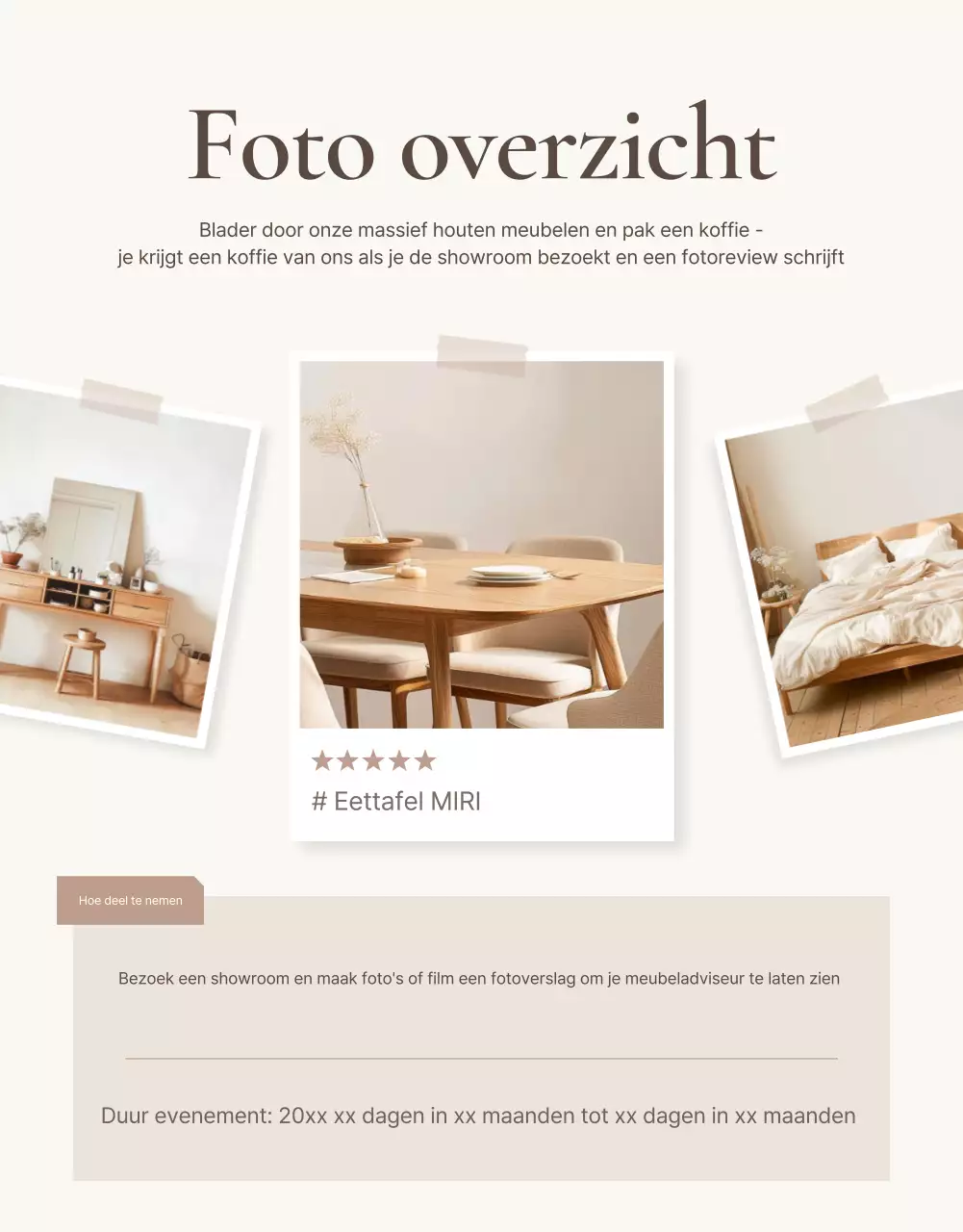 Promoot een eenvoudig meubelreview-evenement in bruin en beige