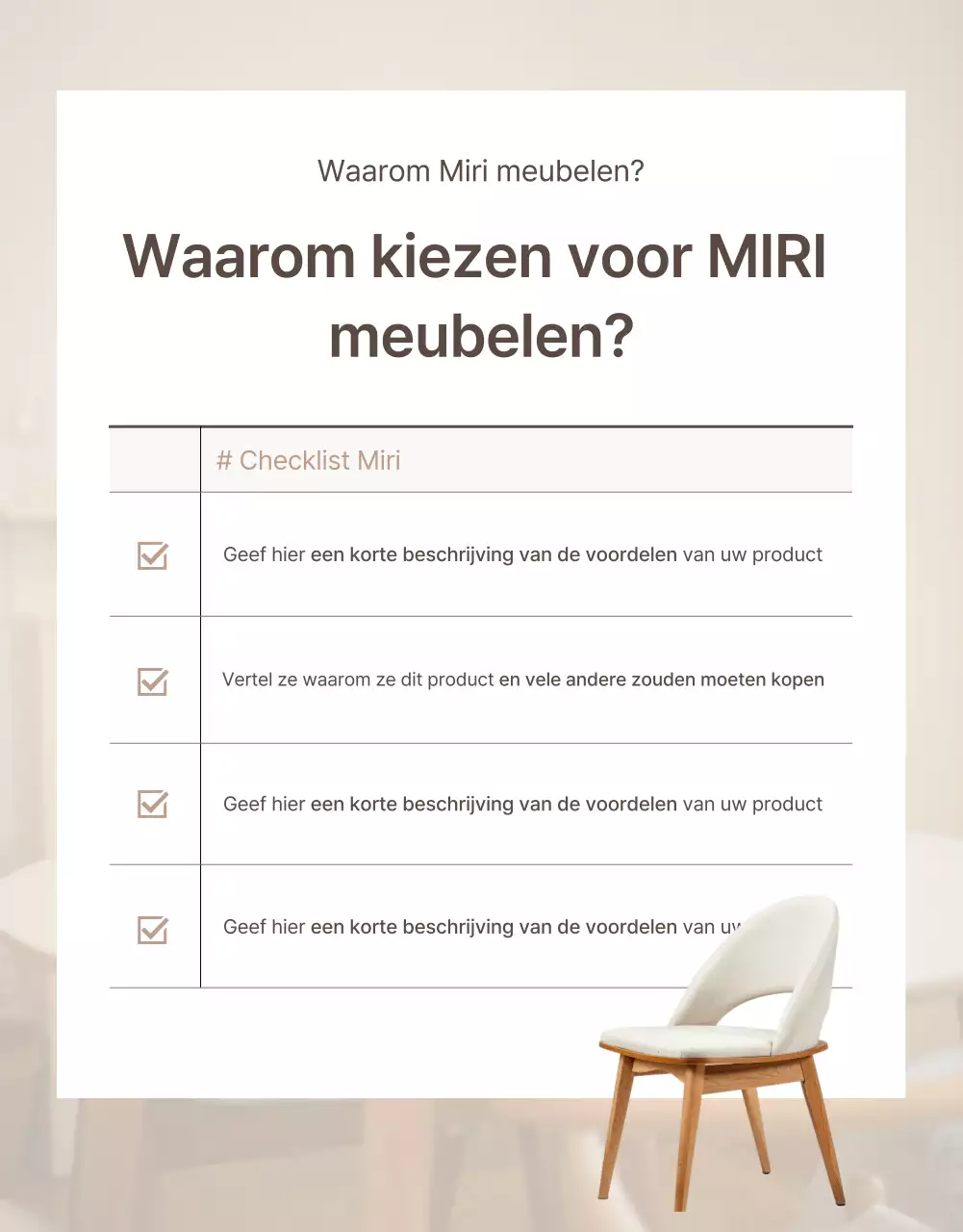 Promoot een eenvoudige meubelintro in bruin en beige