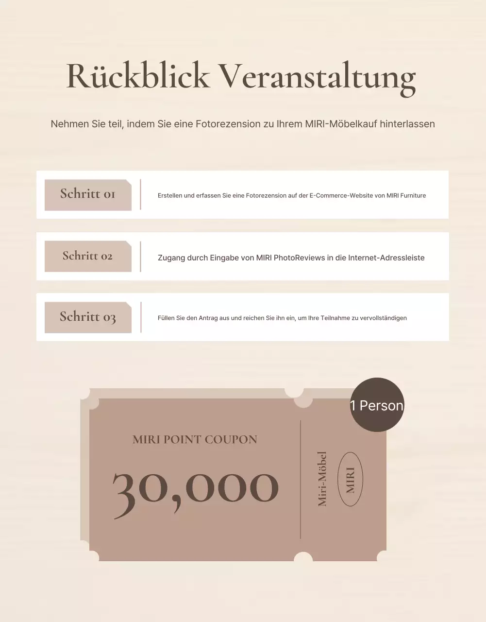 Förderung einer einfachen Veranstaltung zur Überprüfung von Möbeln in Braun und Beige
