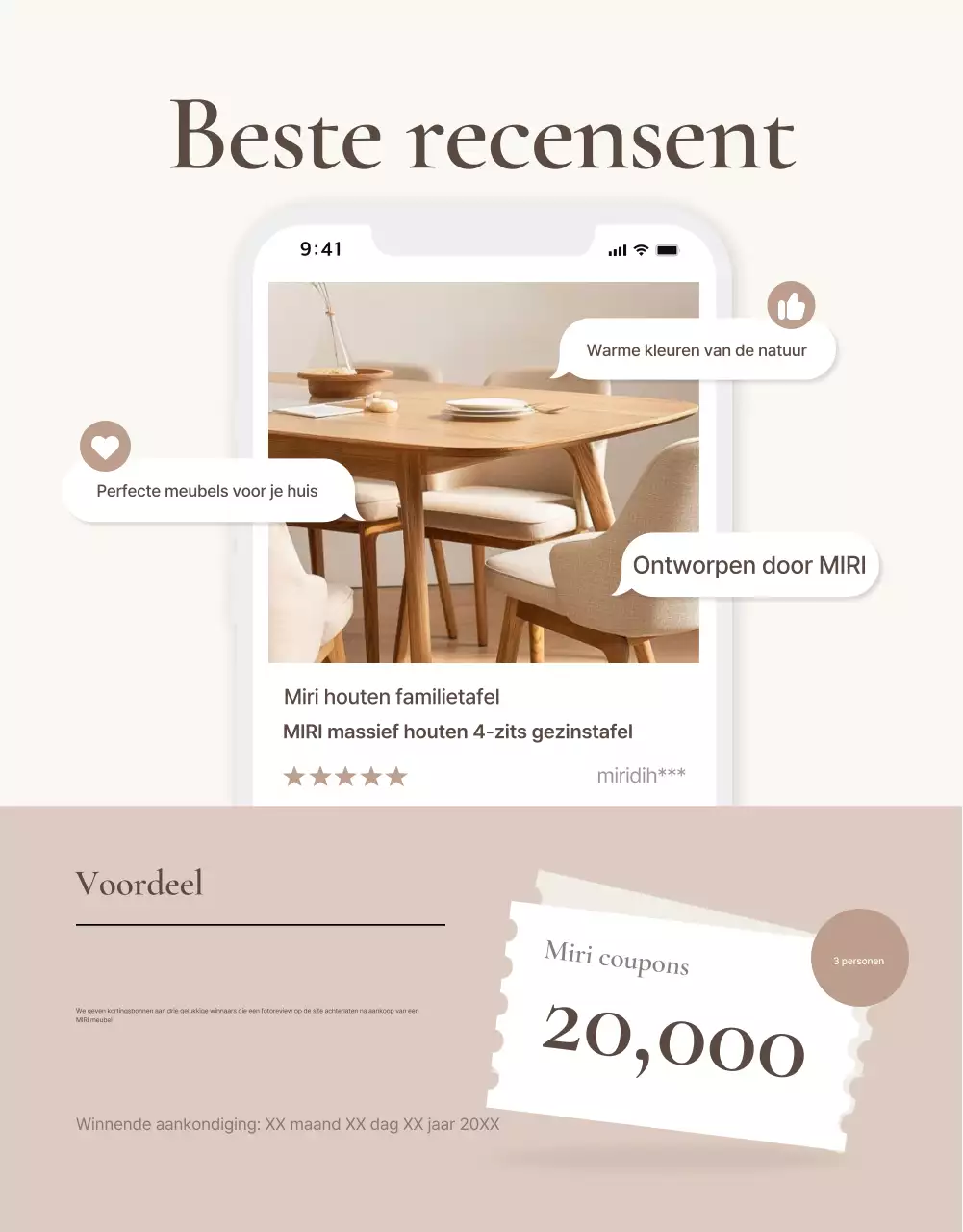 Promoot een eenvoudig meubelreview-evenement in bruin en beige