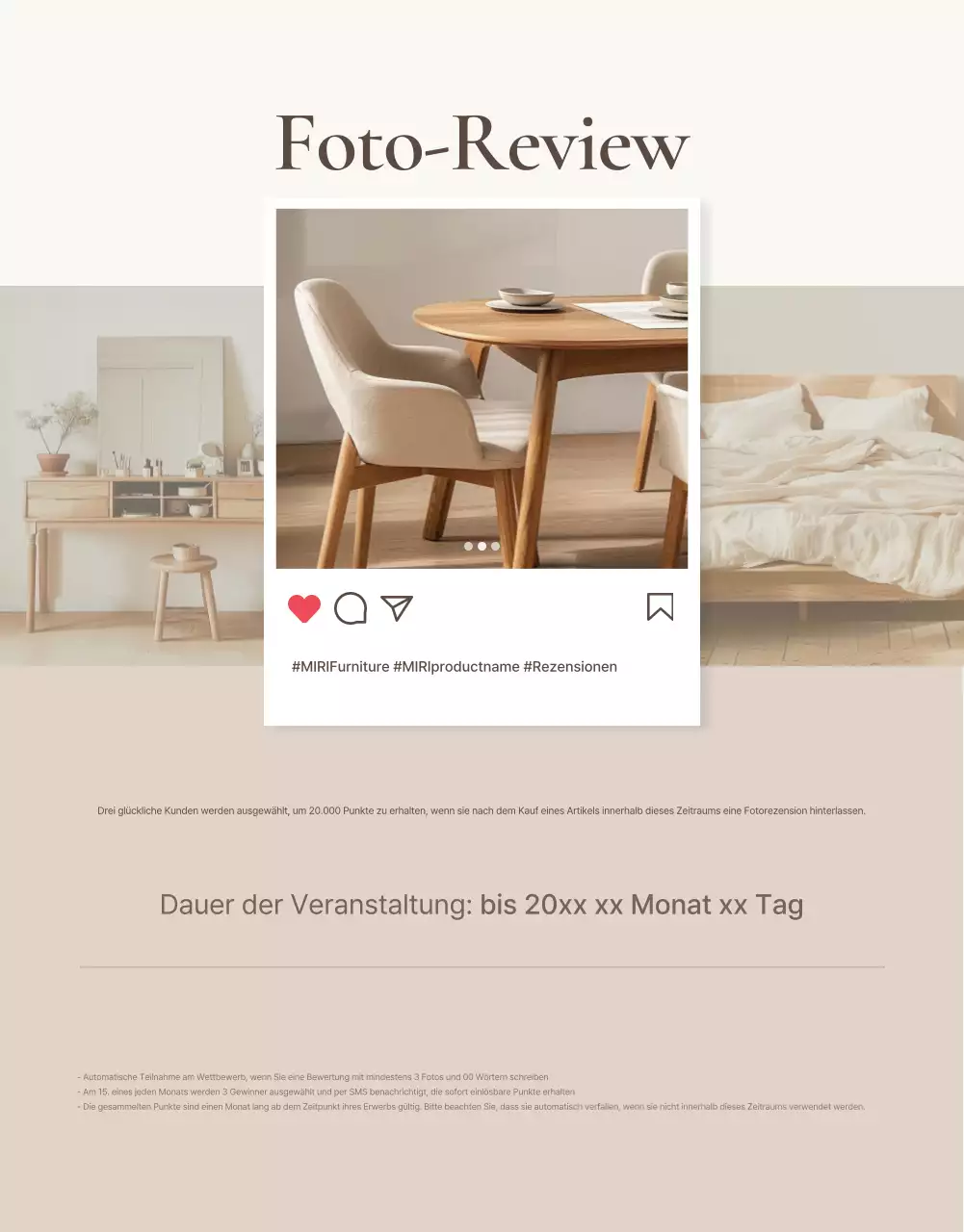 Förderung einer einfachen Veranstaltung zur Überprüfung von Möbeln in Braun und Beige