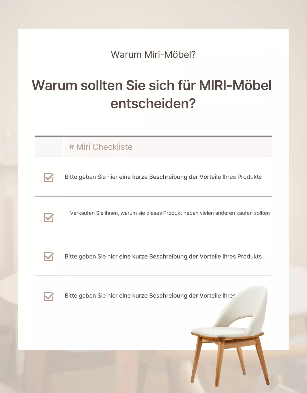 Förderung eines einfachen Möbel-Intros in Braun und Beige