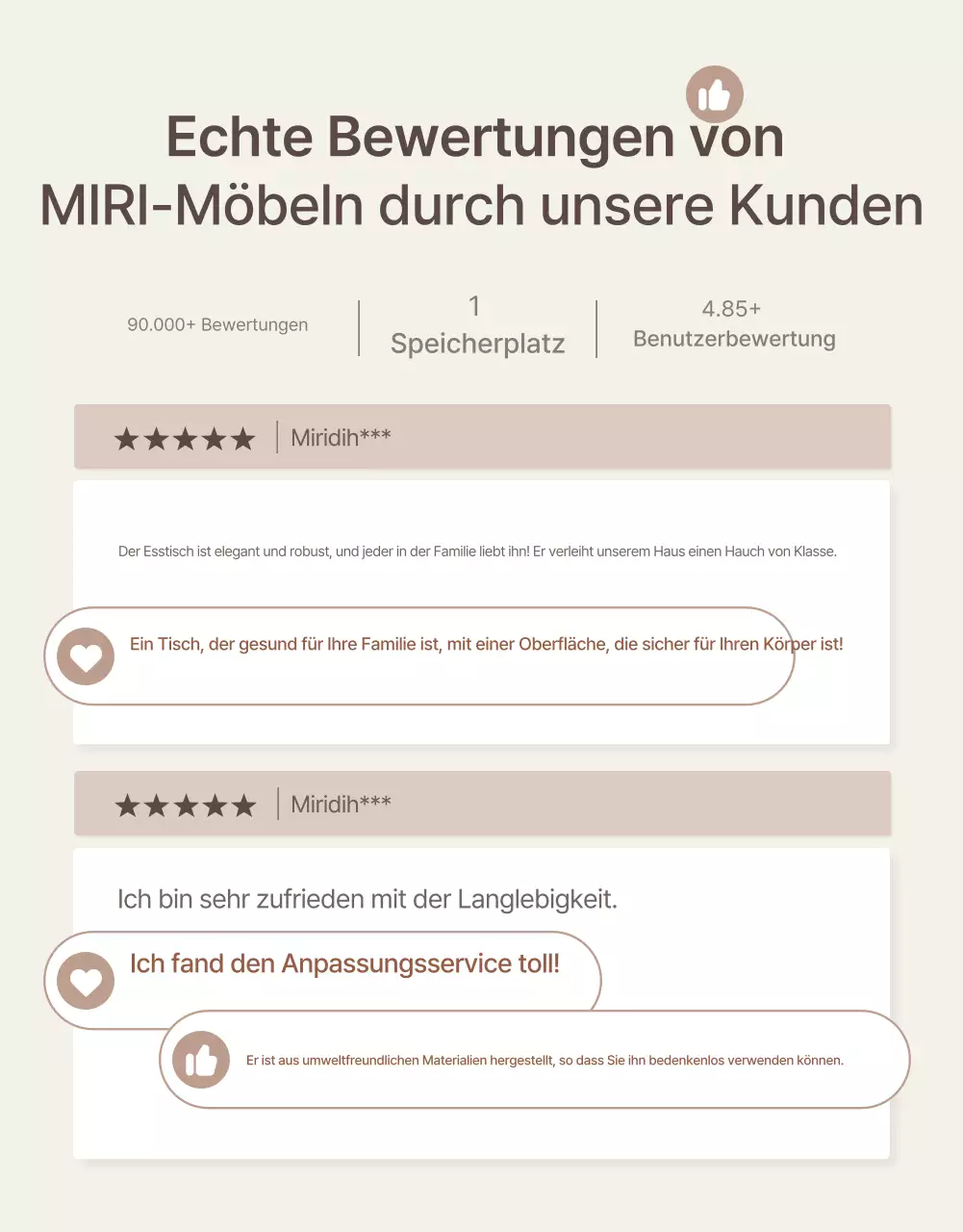 Förderung einer einfachen Veranstaltung zur Überprüfung von Möbeln in Braun und Beige
