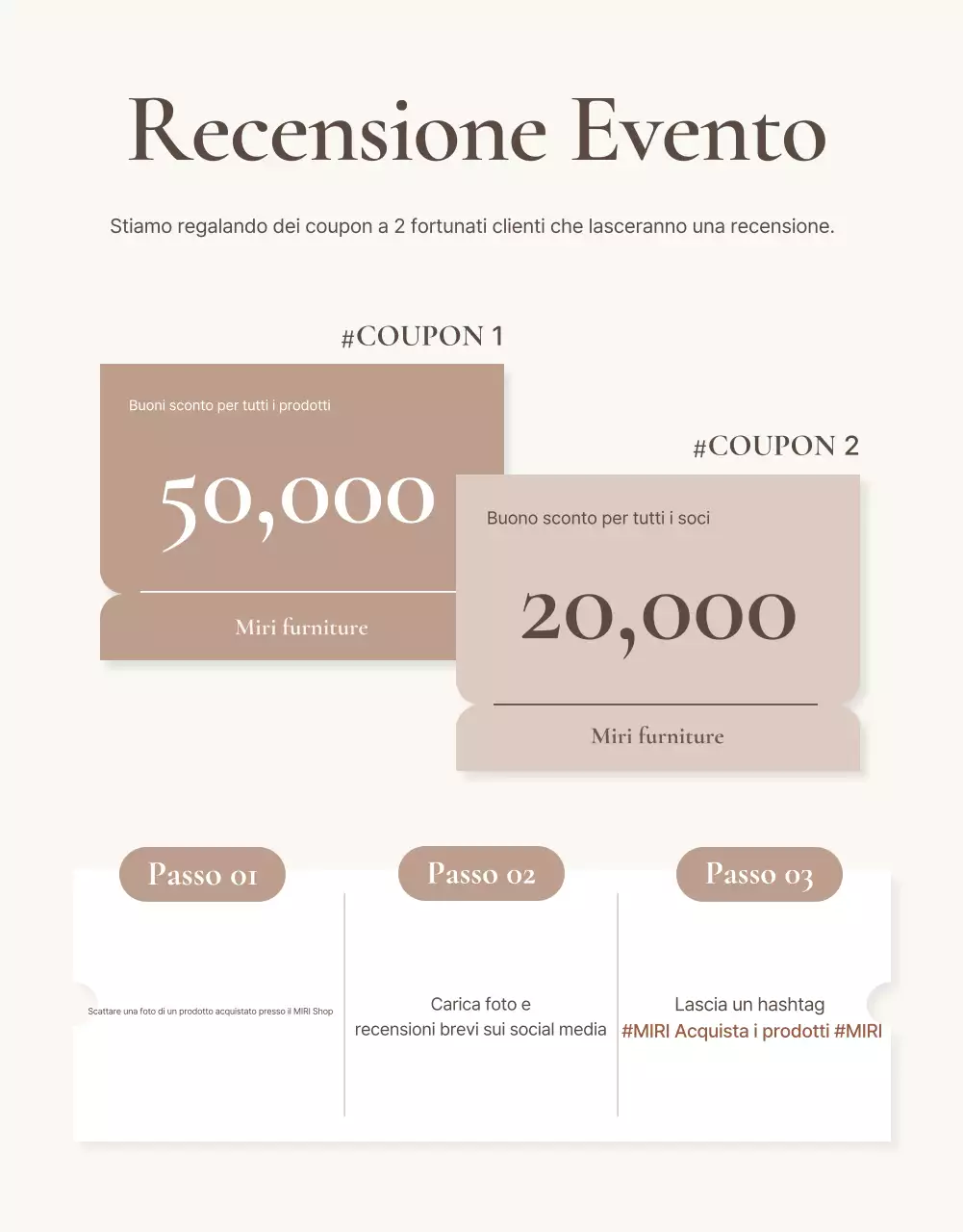 Promuovere un evento di revisione di mobili semplici in marrone e beige