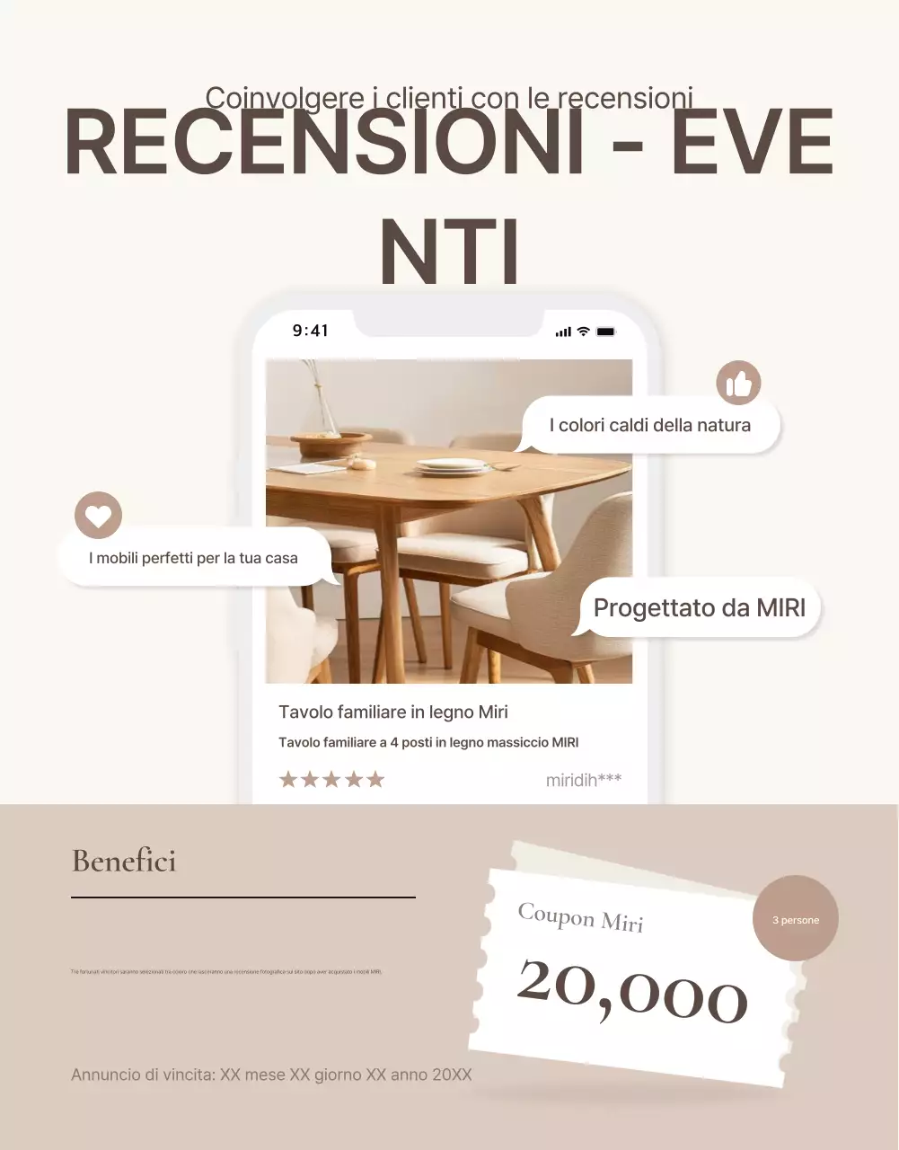 Promuovere un evento di revisione di mobili semplici in marrone e beige