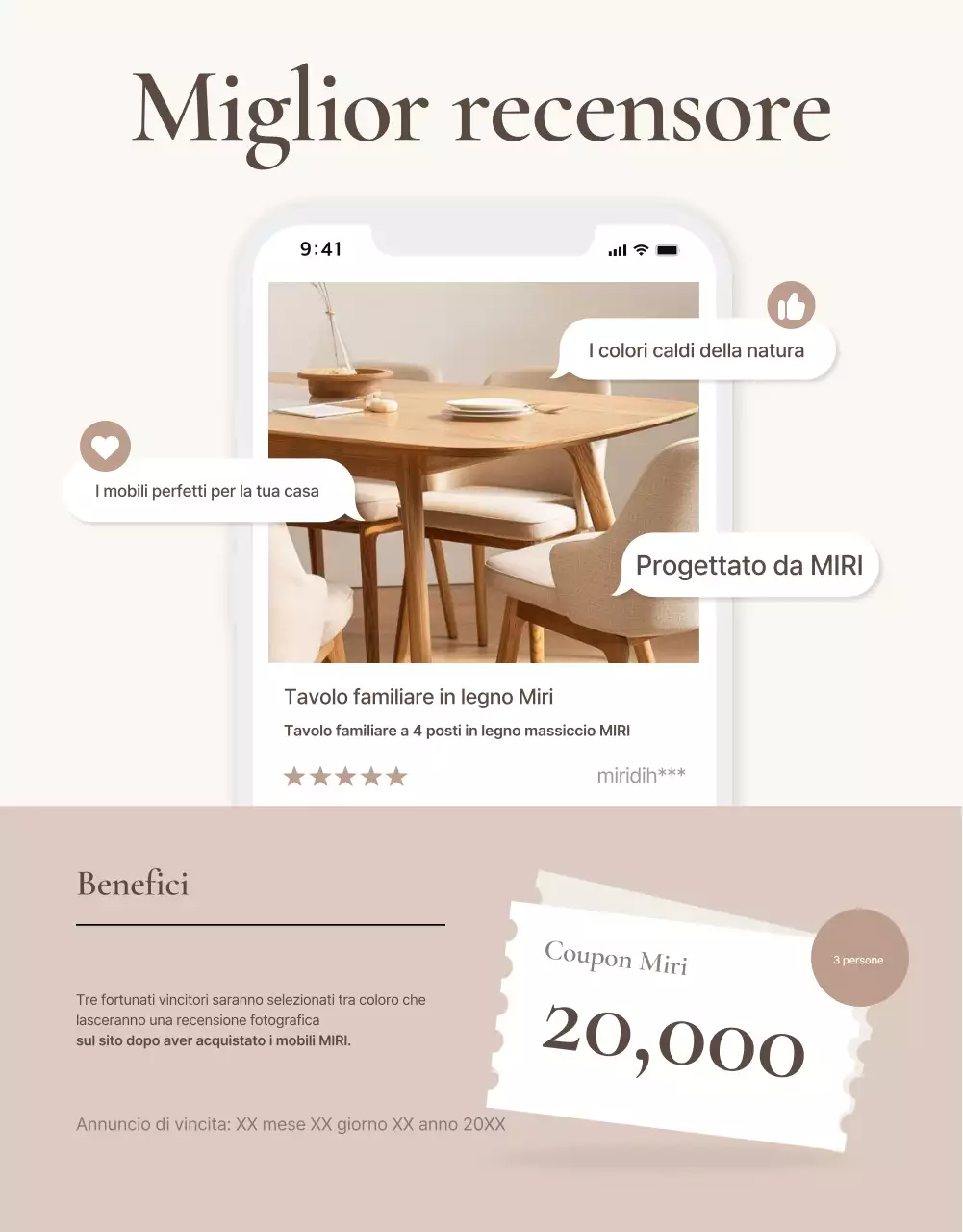 Promuovere un evento di revisione di mobili semplici in marrone e beige