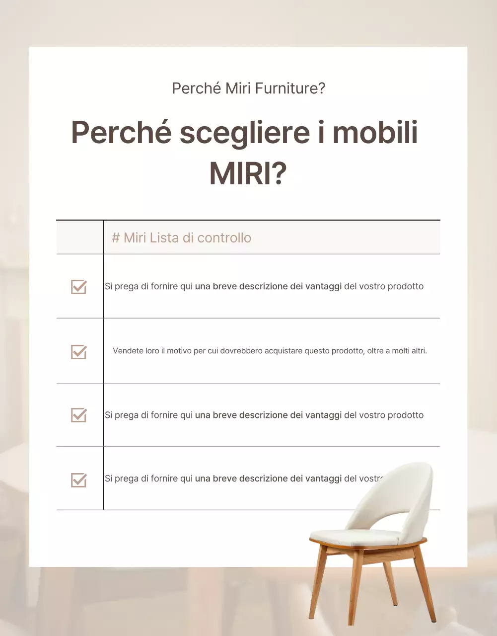 Promuovere una semplice introduzione di mobili in marrone e beige