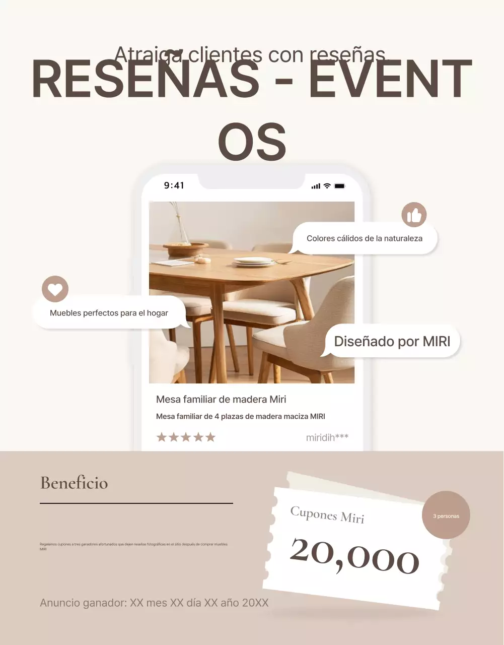 Promueva un sencillo evento de revisión de muebles en marrón y beige