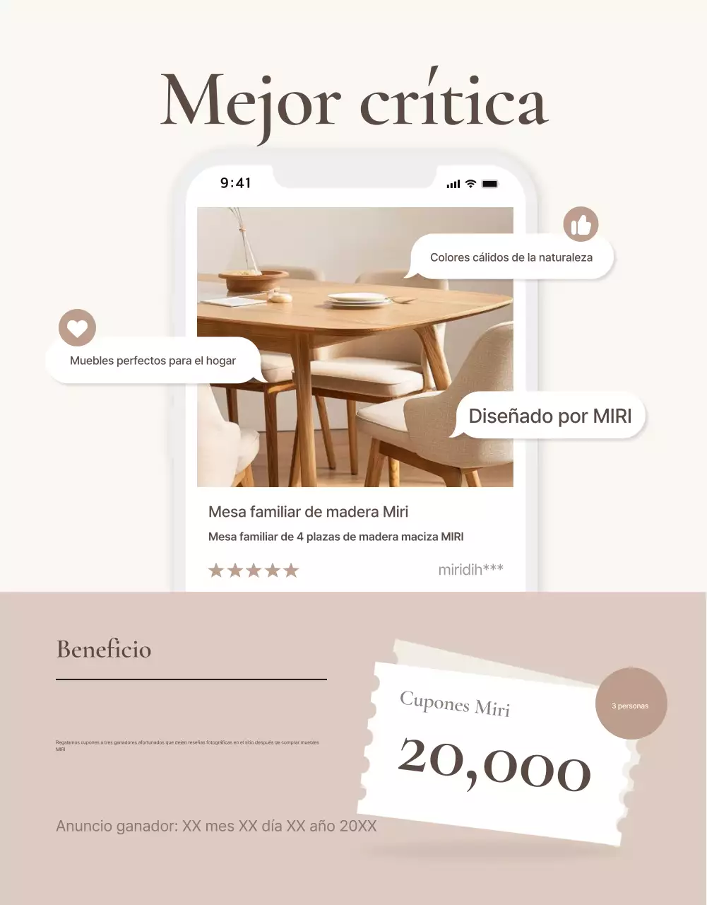 Promueva un sencillo evento de revisión de muebles en marrón y beige