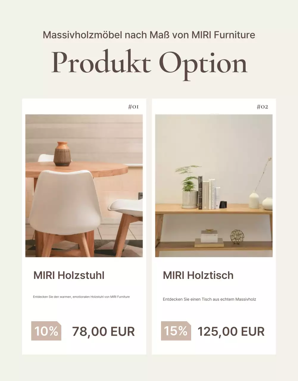 Förderung von einfachen Möbeln in Braun und Beige