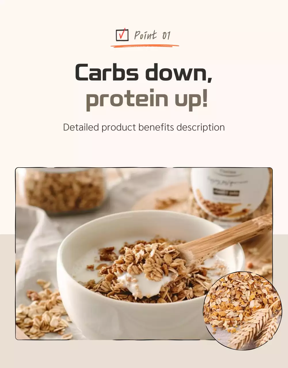 Khuyến mãi điểm kiểm tra granola cơ bản với màu nâu và màu be.