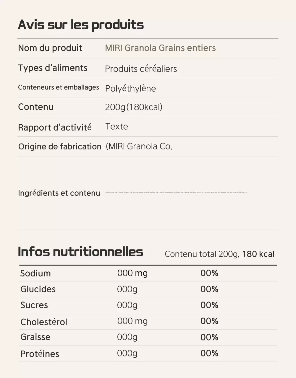 Promouvoir le granola de base brun et beige et ce à quoi il faut faire attention