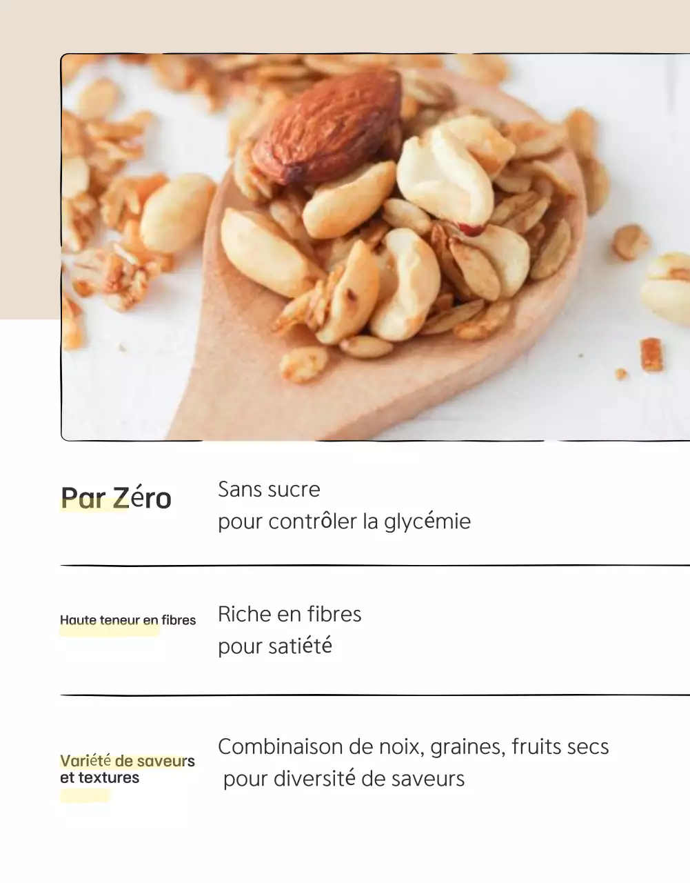 Promouvoir les points de contrôle du granola de base dans les tons bruns et beiges