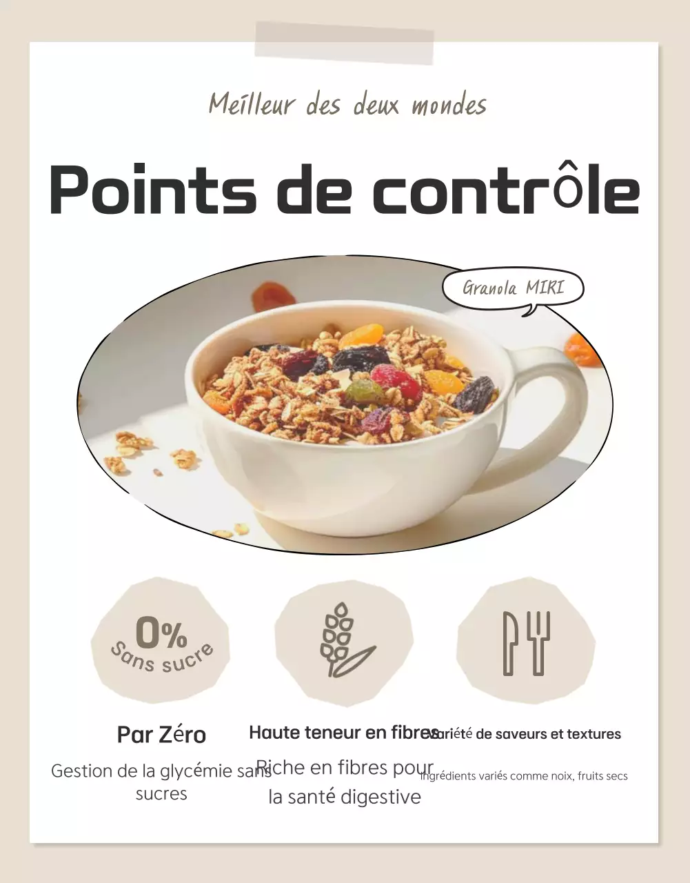 Promouvoir les points de contrôle du granola de base dans les tons bruns et beiges