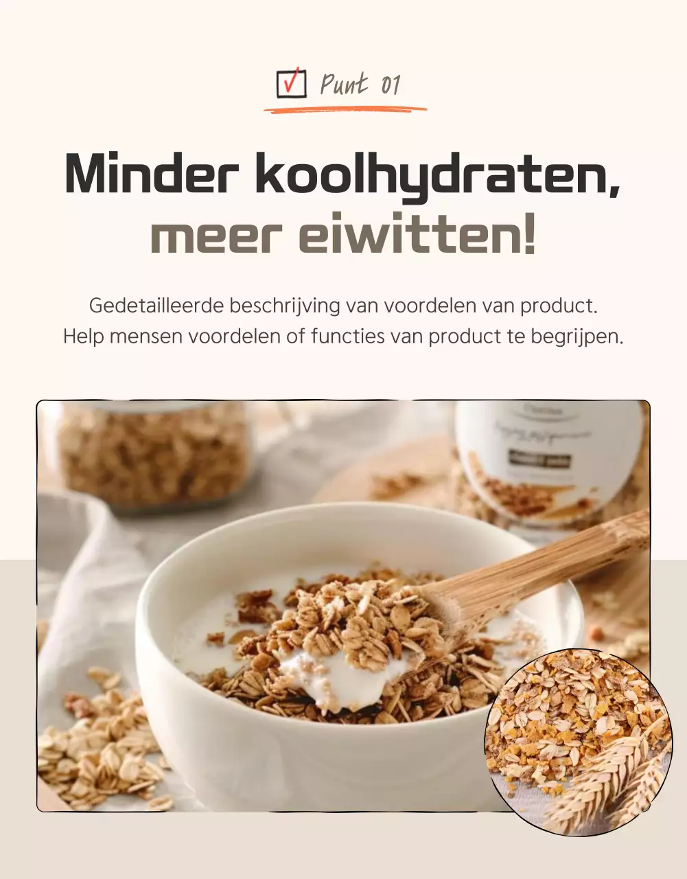 Basis granola checkpoints in bruin en beige promoten
