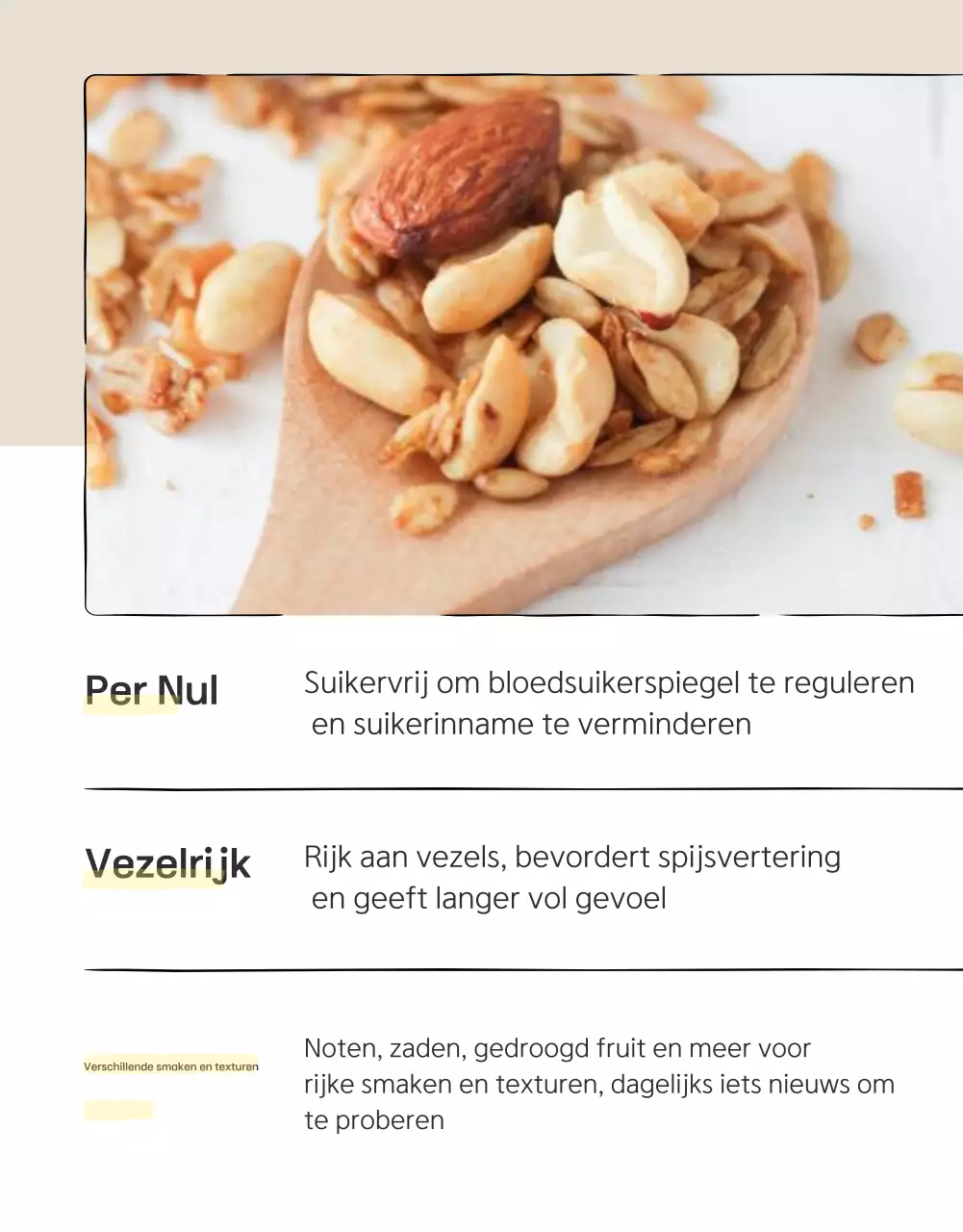 Basis granola checkpoints in bruin en beige promoten