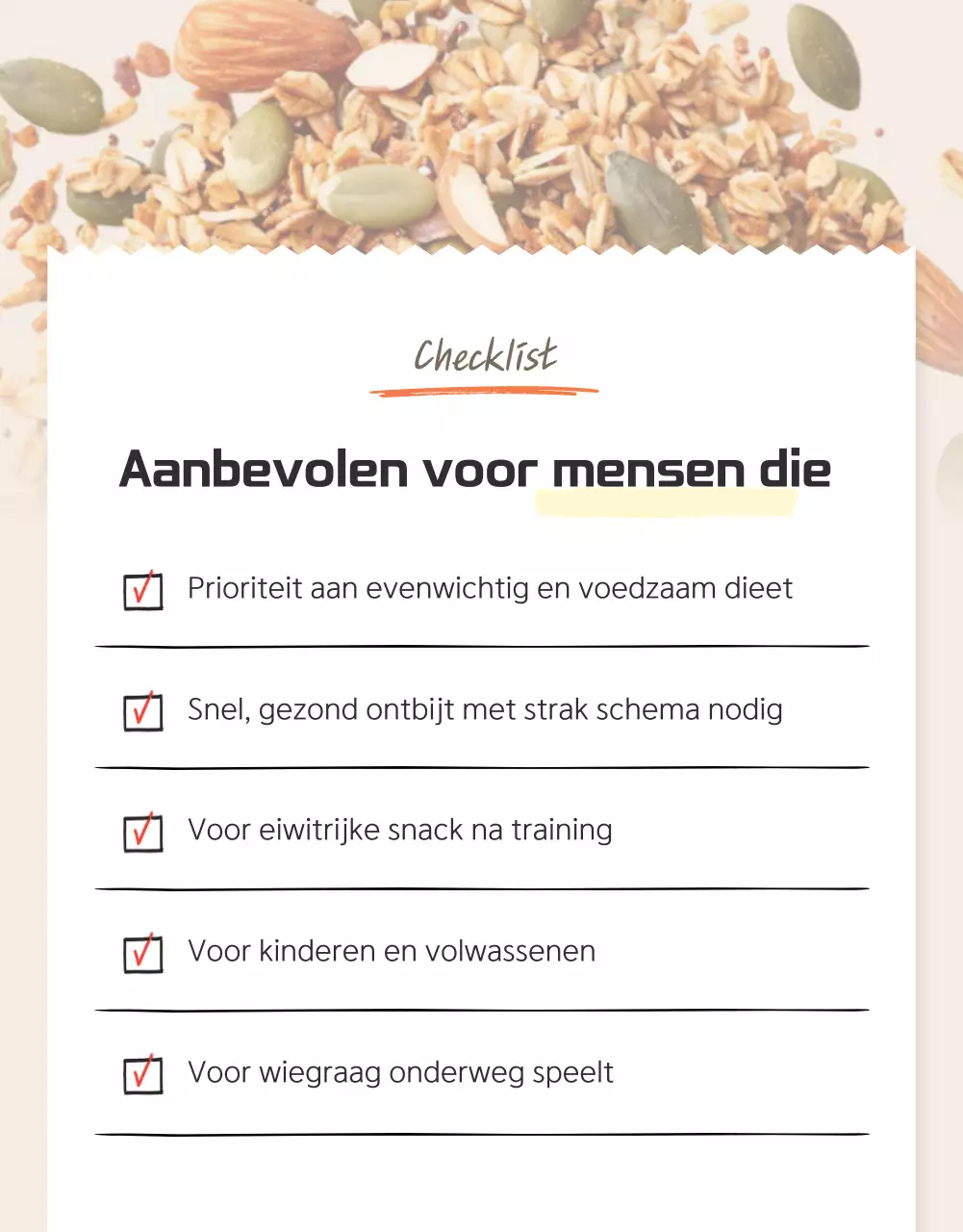 Basis granola checkpoints in bruin en beige promoten