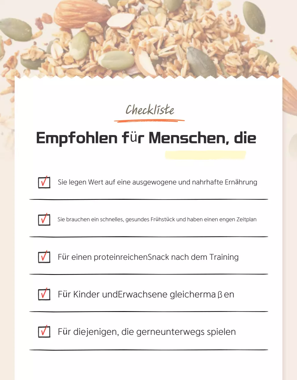 Förderung von Basis-Granola-Checkpoints in Braun- und Beigetönen