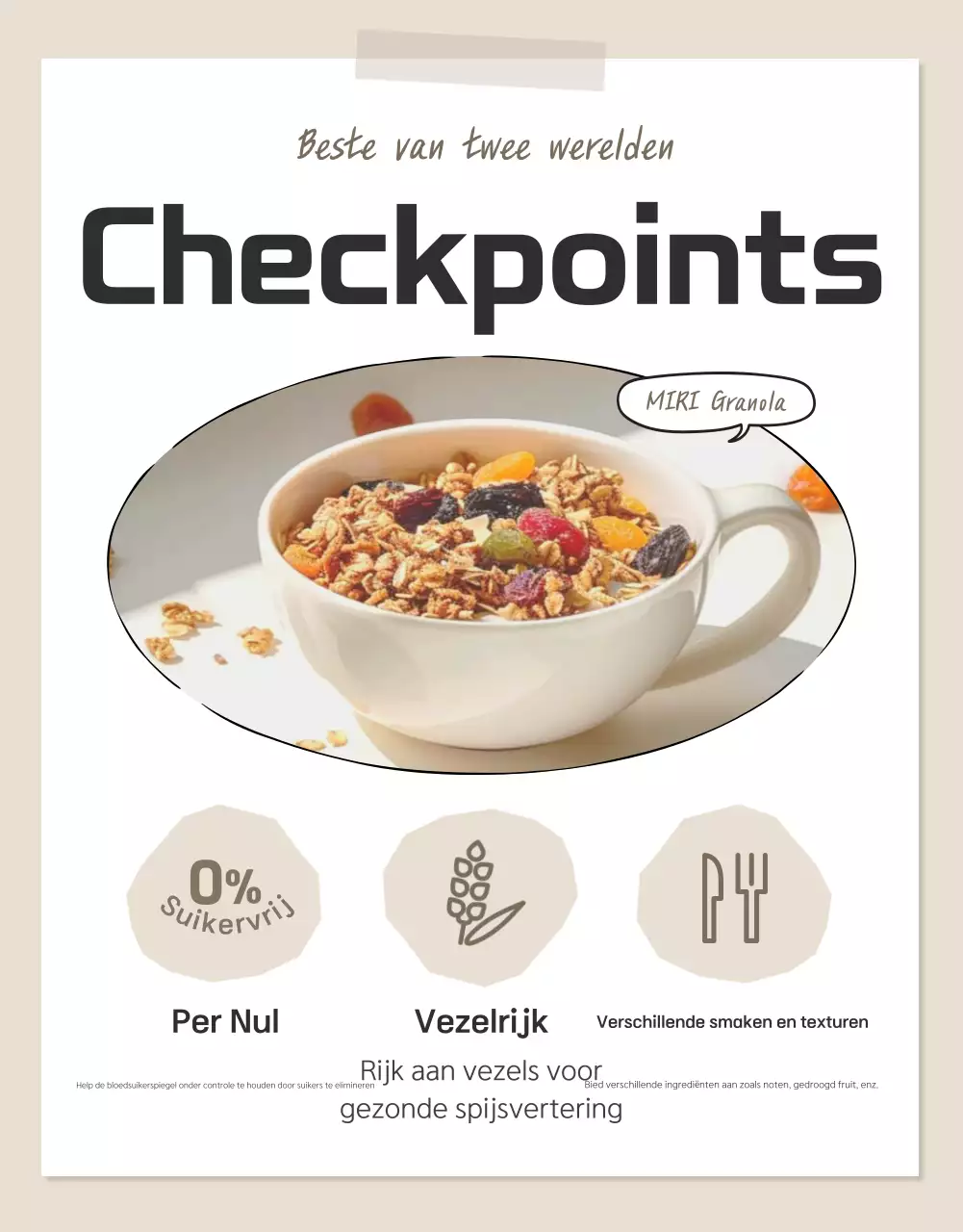 Basis granola checkpoints in bruin en beige promoten