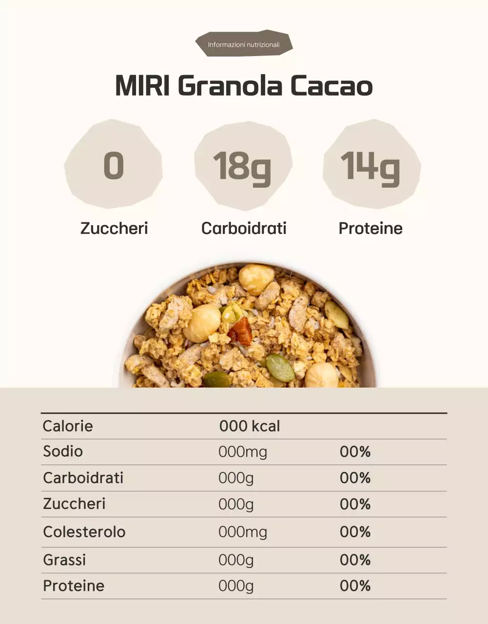 Promuovere il muesli di base marrone e beige e cosa cercare