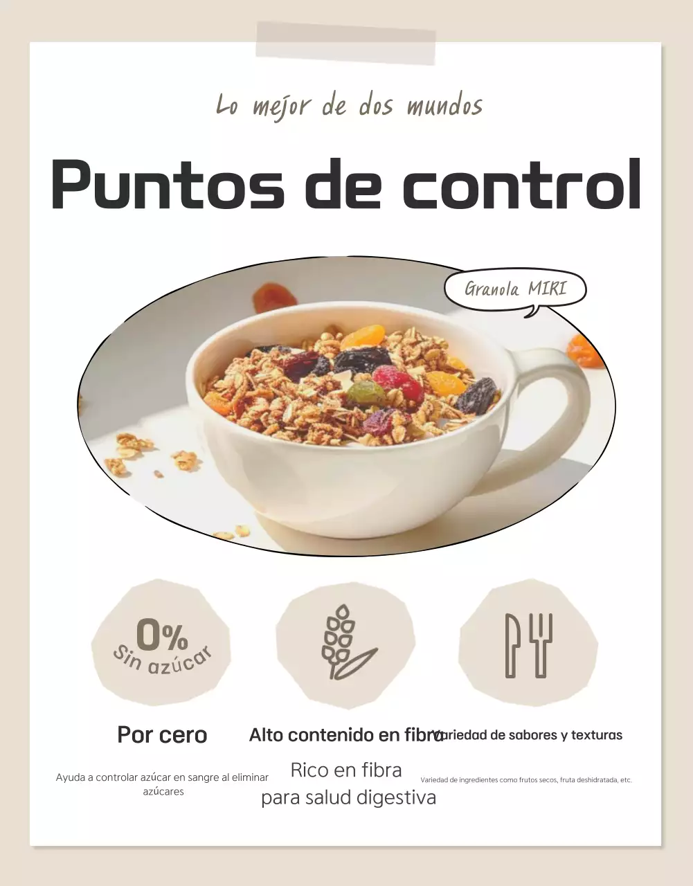 Promover puntos de control básicos de granola en marrones y beiges