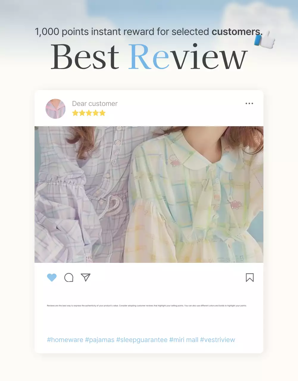 Promova as suas críticas e eventos fotográficos e páginas de críticas no seu centro comercial de moda favorito em azul claro e branco para o verão