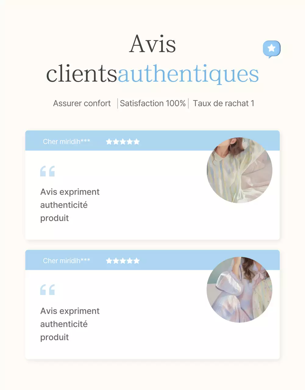 Faites la promotion de vos critiques, événements photo et pages de critiques dans votre centre commercial de mode préféré en bleu clair et blanc pour l'été.