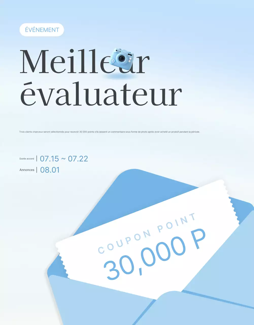 Faites la promotion de vos critiques, événements photo et pages de critiques dans votre centre commercial de mode préféré en bleu clair et blanc pour l'été.