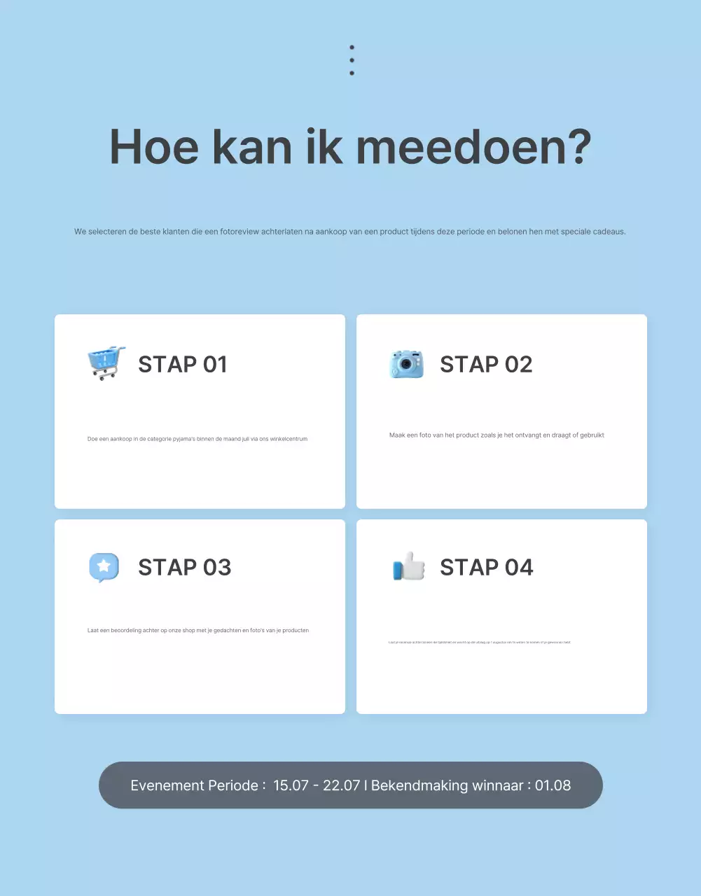 Promoot je reviews en foto-evenementen en reviewpagina's bij je favoriete fashion mall in lichtblauw en wit voor de zomer